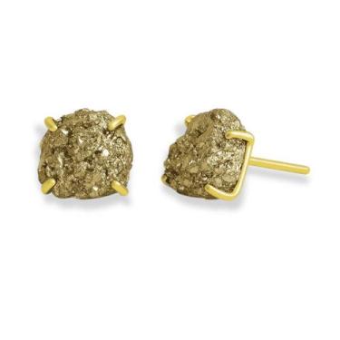 Imagem de Brinco Tarraxa Pirita - Cristal Natural, Banho Ouro 18k