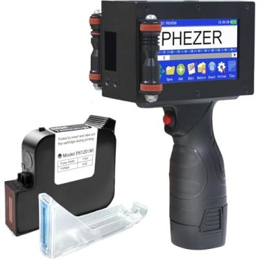 Imagem de Phezer Impressora Jato De Tinta Portátil P16-1, Impressora De Data De 1 Polegada/25,4 Mm Com Tela De 4,3" E Cartucho De Tinta Solvente, Máquina De Codificação Inteligente Portátil Para Data/Hora/Cód