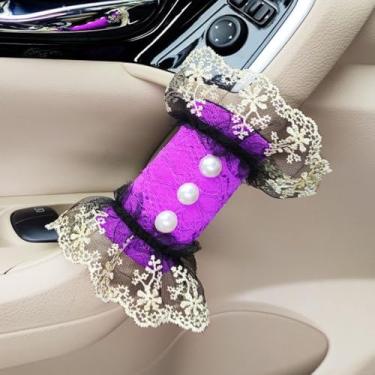 Imagem de MINGZAIQIPEI 2 peças capa de alça de garra de carro pérola de renda bonita, luvas de aderência de carro, capa de puxador de porta interna, protetor de alça acessórios interiores automotivos (10)