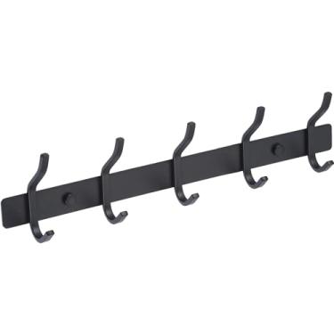 Imagem de AZW Suporte de parede para cabideiro, ganchos de metal resistente de aço inoxidável para pendurar para roupões, bolsas, chaves, chapéu, roupas e toalhas de banheiro (preto fosco, 5 ganchos)
