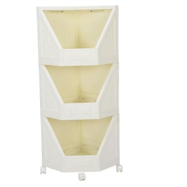 Imagem de Armário de armazenamento de canto com rodas economizando espaço de prateleira dobrável para o banheiro cozinha sala de estar em casa material pp material 9 11 13 peças (3 Nível)
