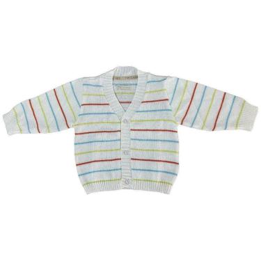 Imagem de Casaco de Tricô de Bebê Listrado Cores Tricô Kids Branco-Masculino