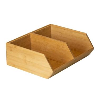 Imagem de Organizador Empilhável de Armazenamento Duplo, Bambú Natural, 31 x 35,5 x 12,5cm
