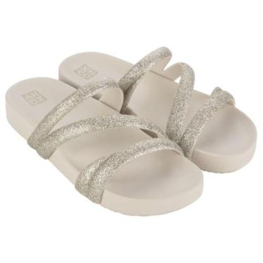 Imagem de Sandalia Zaxy Glitter Feminina Papete Brilho Tiras Slide, Branco, 35