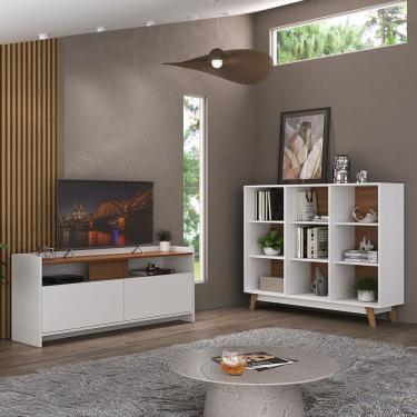 Imagem de Sala de Estar Completa 2 Portas 6 Prateleiras Branco/Nogal Cj-040 - Hecol Móveis