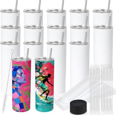 Imagem de Joyclub Pacote com 16 copos de sublimação em branco, 590 ml, copos de sublimação reta skinny com tampas e canudos para prensa térmica