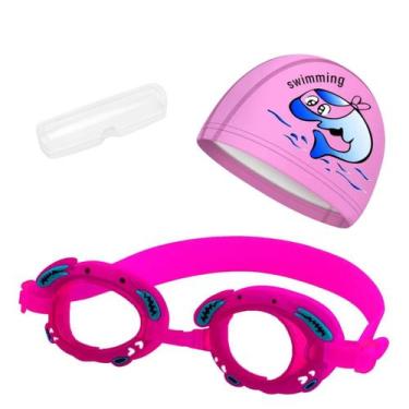 Imagem de Kit touca e óculos de natação infantil piscina com desenhos divertidos