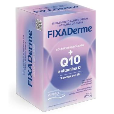 Imagem de Fixaderme – Suplemento Alimentar de Colágeno Hidrolisado Verisol®, Coenzima Q10 E Vitamina C em gomas mastigáveis – Sem açúcar – Sabores sortidos de frutas – 1 Caixa com 45 gomas mastigáveis