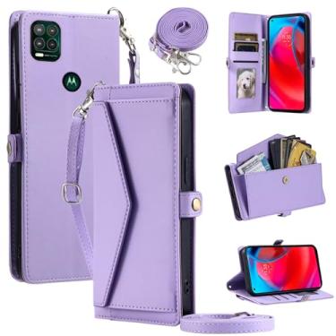 Imagem de Furill Capa carteira para Motorola Moto G Stylus 5G 2021 com alça de pulso, alça de ombro, suporte para cartão, à prova de choque, macio, magnético, encaixe, acessórios, capa para celular GStylus G5