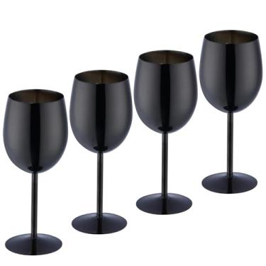 Imagem de DOCBLACK Conjunto de 4 taças de vinho inquebráveis de aço inoxidável tinto e branco cálice de metal 350 ml (350 ml) taças de vinho exclusivas extravagantes para amantes de vinho, presentes champanhe