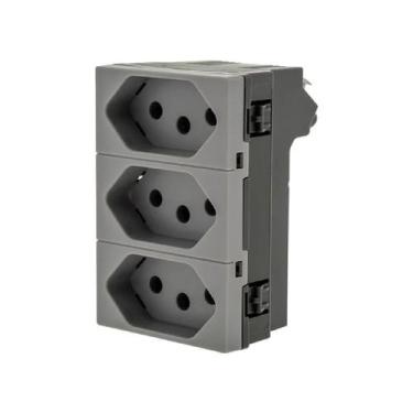 Imagem de Módulo Tomada Tripla 10A 2P+T Cinza 615043CZ Pial Plus+ - Pial Legrand