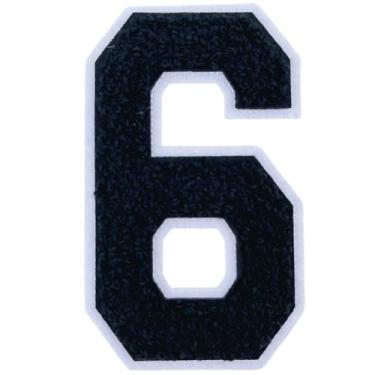 Imagem de 1 peça de patch de número de chenille preto de 10 cm, remendos de ferro para chapéus, roupas, bolsas, mochilas, jeans, adesivos iniciais, grande número universitário. (Preto 6)