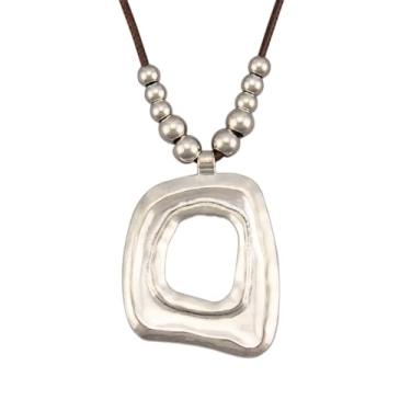 Imagem de joymiao Colares boêmios femininos longos de couro com pingente grande, joia hippie boho, colar com pingente, Couro sintético, Sem Pedra Preciosa