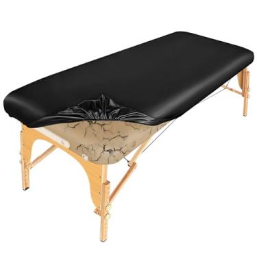 Imagem de Lufyzora Capa de mesa de massagem de couro PU à prova d'água protetora de mesa de massagem elástica, inodoro e antirrugas, limpa para cama de massagem de 1,8 m, cama de spa/cama de cílios (preta, 1