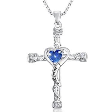 Imagem de VANAODUC Colar feminino com cruz de pedra do mês de nascimento, ouro 14K, ouro branco 18K, ouro rosa, pingente feminino I Love You, presente de aniversário e Natal para sua mãe, esposa, namorada