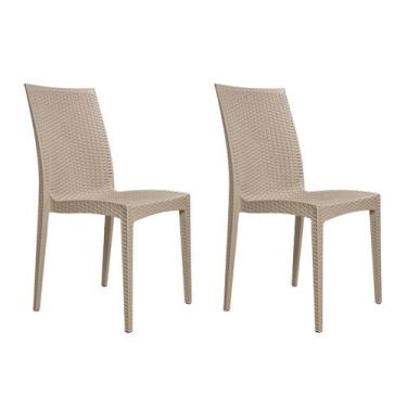 Imagem de Kit 2 Cadeiras Rattan Polipropileno Mesa Jantar Cozinha Varanda Jardim