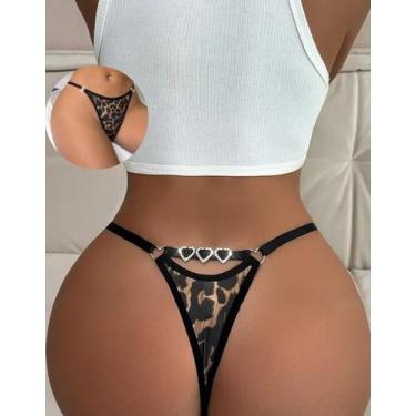Imagem de Tanga Feminina Calcinha Fio Dental Joia 3 Corações Prateados - Genéric