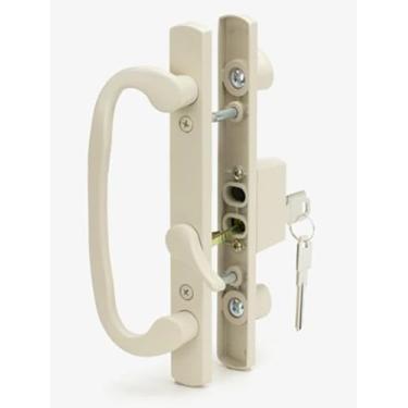 Imagem de Easy Fix Hardware Conjunto de puxadores de amêndoa de porta de vidro para pátio deslizante de 21,6 cm com chaves - Controles de faixa 2265 trava com chave - Serve para espaçamento de orifício de