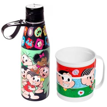 Imagem de Kit Decorado Turma da Mônica Caneca Giratória Divertida e Garrafinha Original