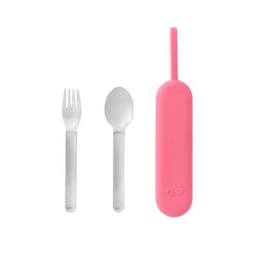 Imagem de Omie Conjunto de utensílios de viagem OmieBox | Garfo e colher com estojo para viagem fácil | Garfo e colher de aço inoxidável | Rosa