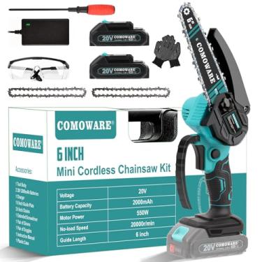 Imagem de COMOWARE Mini Motosserra Sem Fio, Serra Manual Portátil De 6", 2 Baterias 2,0 Ah, Corte Rápido Galhos Árvores, Jardinagem E Projetos "Faça Você Mesmo", Portátil, Segura Fácil Usar