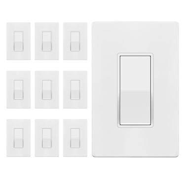 Imagem de ENERLITES - Interruptor de luz branca fosca com placa de parede sem parafusos, interruptor decorativo de parede de paletes, polo único, parafuso de aterramento, grau residencial, 15A 120V/277V,