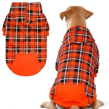 Imagem de EXPAWLORER Moletom com capuz xadrez para cachorro - suéter quente estilo britânico com orifício para trela, roupas Pitbull, roupas de inverno para todas as raças, roupas de cachorrinho, menino-gato