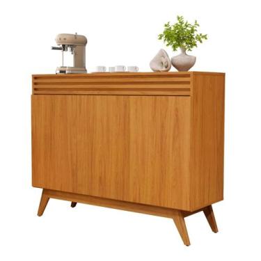 Imagem de Balcão Aparador Buffet Florence MDF com Detalhe Ripado 3 Portas, Pé Pa