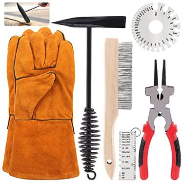 Imagem de Hilitchi Conjunto De 6 Ferramentas Para Remoção De Escória De Soldagem, Alicate De Soldagem De 8 Polegadas, Martelo De Lascamento De Soldagem, Escova De Arame, Escova Anti-Riscos E 2 Medidores De E