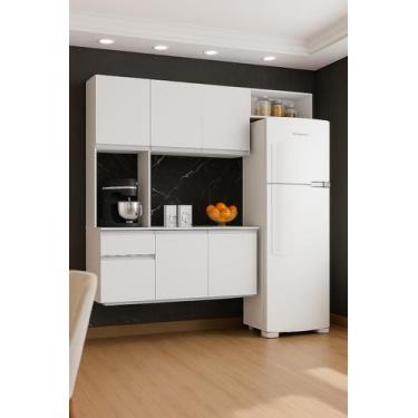 Imagem de Armário de Cozinha Suspensa 180cm Branco Completo com Balcão e 5 Porta