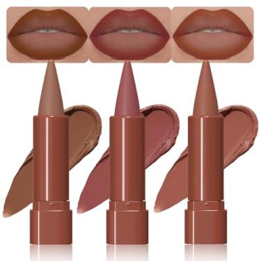 Imagem de BINGBRUSH Conjunto de batom e delineador labial fosco gradiente 2 em 1, 3 peças de giz de cera labial à prova d'água de longa duração para mulheres, contorno impecável, lápis de cor labial ombré leve