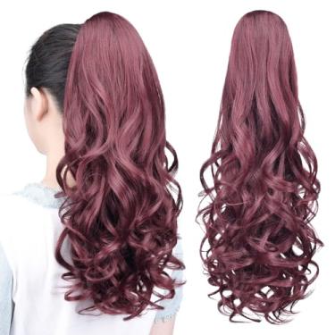 Imagem de Extensão de cabelo de rabo de cavalo, extensões de cabelo HSPJHTM, garra de extensão de rabo de cavalo para mulheres, peça de cabelo cacheado de 56 cm, extensões de cabelo sintético de rabo de cavalo muito longas e volumosas, onduladas, vinho vinho