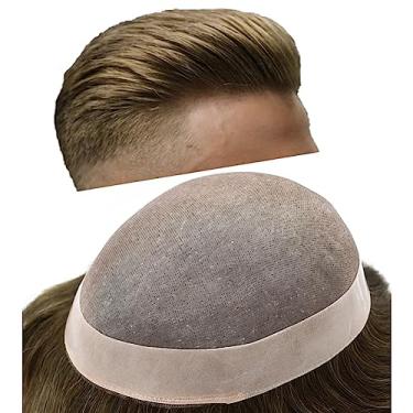 Imagem de LYRICAL HAIR Toupee for Men Hair System Substituição Monofilamento Peruca Masculina Toupee Durável Poli Revestido NPU Around Peruca para Homens Unidade de Peça de Cabelo Humano 120% Densidade 17 X 23