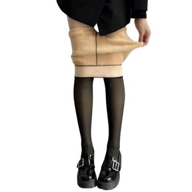 Imagem de Meia Calça Feminina Sólida Forrada De Lã Quente Pelúcia Para o Inverno