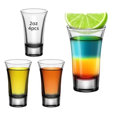 Imagem de eispap Conjunto de 4 peças de copos de shot de 60 ml com base pesada, copos de dose de tequila de 60 ml, copo de vidro pequeno, perfeito para degustação de vinho, tequila, atirador, despejador de