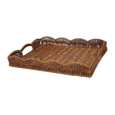 Imagem de SiaBiced Bandeja de servir de imitação de vime, tecida à mão, multifuncional, rústica, com alças, cesta de servir para café da manhã, cozinha e despensa, CafÉ