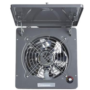 Imagem de Gray,Ventilador de janela de parede suspenso de cozinha de 10", exaustor de alta velocidade, extrator, ventilador de metal de ventilação industrial com rede de proteção e válvula