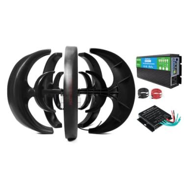 Imagem de 24V,Kit gerador de turbina eólica 3000W, 12V/24V/48V/220V W/5 lâminas e controlador de carregador Black Lantern Noiseless Windmill AC Permanent Magnet Generators para uso ao ar livre