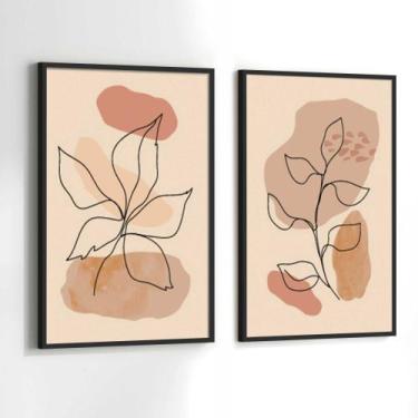 Imagem de Conjunto Quadros Decorativos com Moldura Arte Minimatista Folhas Kit 2