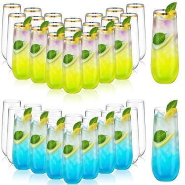 Imagem de 48 peças de taças de champanhe de plástico transparente descartáveis, sem haste e design de haste alta, inquebrável para suprimentos de bar Mimosa, aniversário, brindes de casamento e celebrações