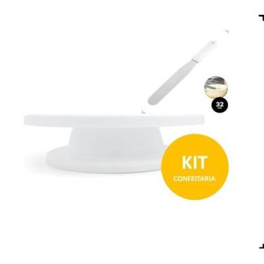 Imagem de Kit Confeiteiro Bailarina Giratória Branca + Espátula 32cm para Ganach