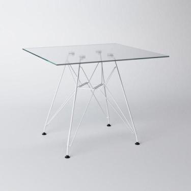 Imagem de Mesa Eiffel Quadrada 90Cm Tampo De Vidro Com Base De Ferro Branco Cor: