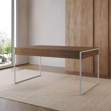 Imagem de Mesa Jantar Industrial Retangular Amêndoa 137X90Cm Base Ferro Branco C
