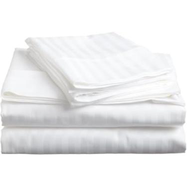Imagem de Good Night Bedding Conjunto de lençóis 400 fios de algodão para trailer, 4 peças, com canto de raio de 25,4 cm na parte inferior para beliche de até 28 cm de profundidade (76 x 203 cm), listras