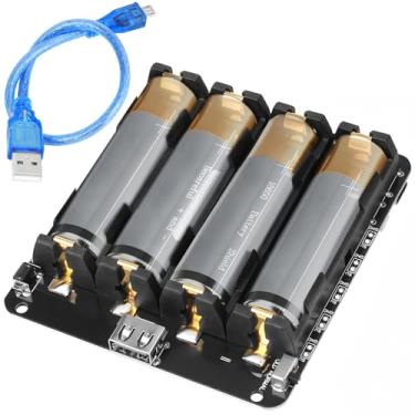 Imagem de FancyWhoop Suporte de bateria 1865O para Raspberry Pi e Arduino ESP32, suporte de banco de energia duplo Li-ion V8 suporta micro USB 5V/3A 3V/1A V8 blindagem de bateria, com linha de porta USB de 30