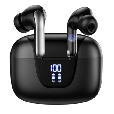 Imagem de Fones de Ouvido Sem Fio, 76 Horas de Tempo de Reprodução, Fones de Ouvido Bluetooth com Display de Energia LED,Fones de Ouvido Intra-Auriculares Estéreo Esportivos com Microfone para Android iOS,Preto