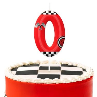 Imagem de Velas vermelhas de aniversário número 0, topo de bolo temático de carros de corrida para decoração de bolo para meninos e meninas, decorações de aniversário, suprimentos de festa, velas numéricas para