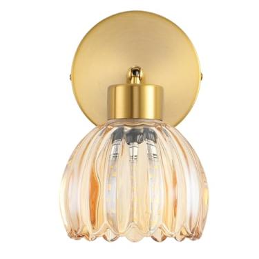 Imagem de KENMI Arandelas de parede, luminária vintage para banheiro, luminárias de parede modernas, arandelas de metal com sombra de vidro, lâmpada de parede de fazenda para quarto e sala de estar