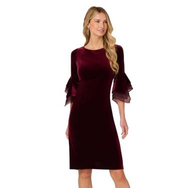 Imagem de Adrianna Papell Vestido curto feminino de veludo com manga de sino, Bordeaux, 46