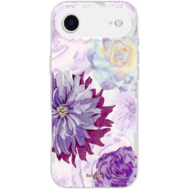 Imagem de SCORPIFY Capa para iPhone 17 Air [compatível com MagSafe] com design floral roxo zinnia, linda capa de telefone magnética transparente para mulheres e meninas, [proteção contra quedas de grau MIL-10F